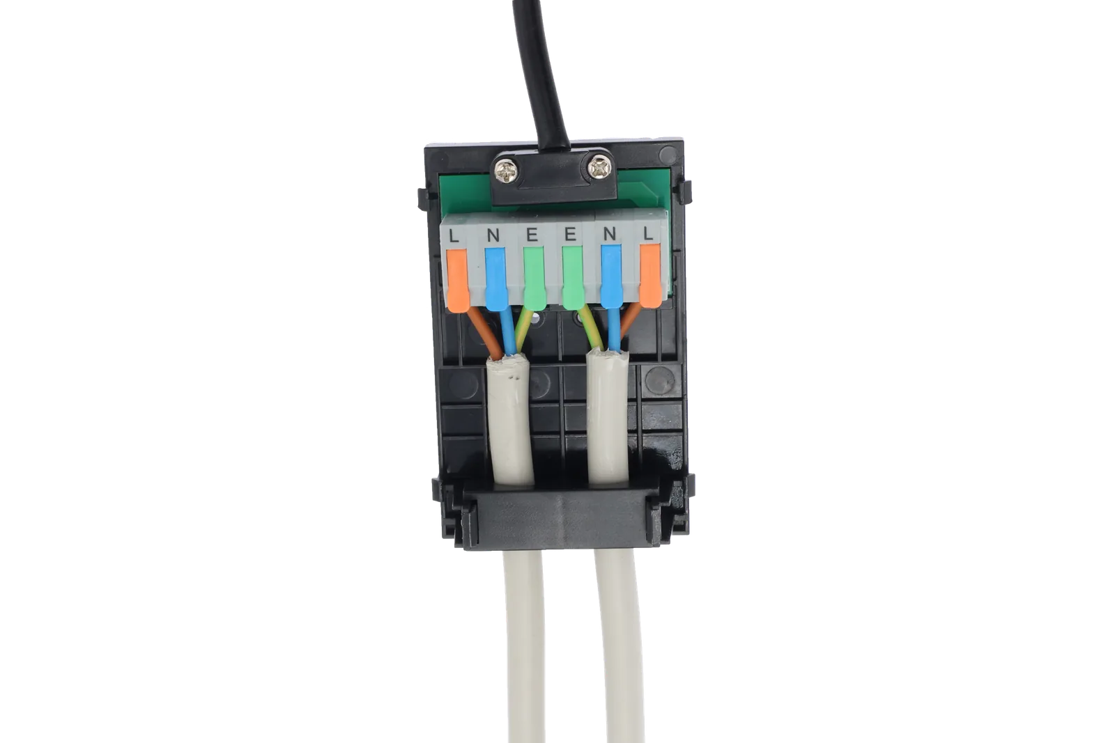 HiluX DS8 Connection Box showing daisy chain wiring with L, N, E terminals